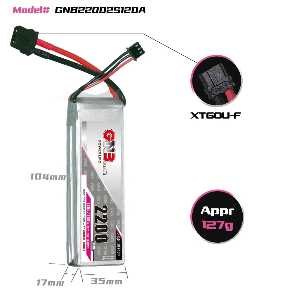 GAONENG 2200mAh 120C 2S-7.4V 3S-11.1V 4S-14.8V 6S-22.2V GNB Lipo Battery With XT60 Plug For RC Helicopter FPV Drone Parts