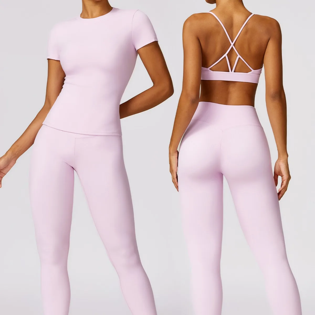 2 Piece Sexy Sets Women Buttery High Waist Leggings workout T-shirt Sports Sets Gym Quick-drying Tight Yoga Suit spring