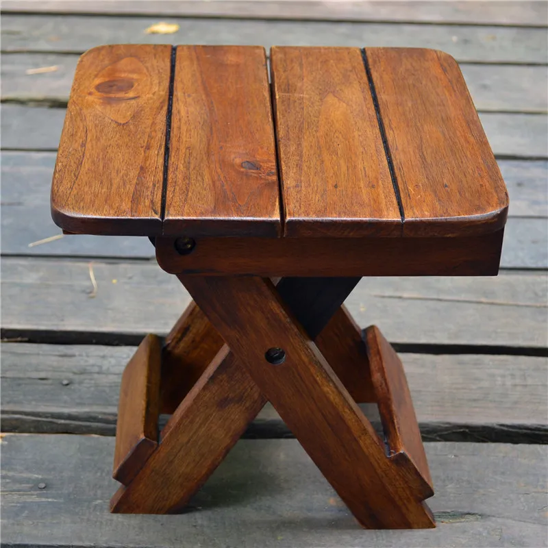 Thailand wood carving folding small stool solid wood creative small bench South East Asia chair small square stool