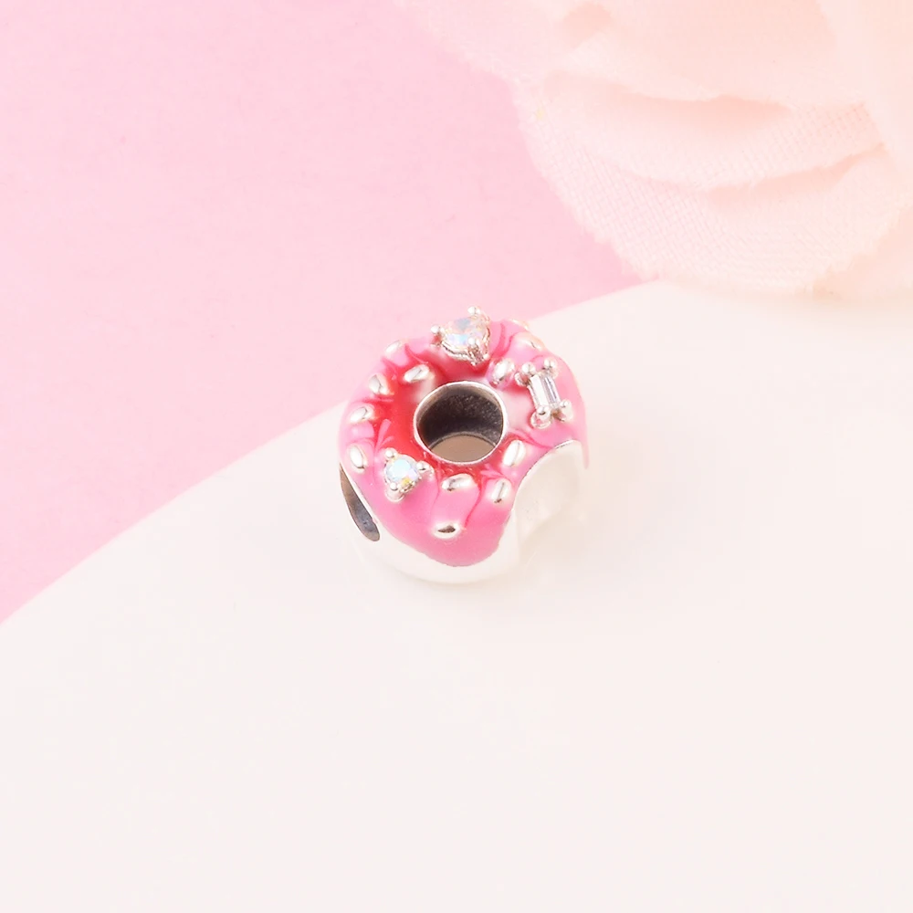 Sparkling Sprinkled Doughnut Charm Free Shipping Items Crystal 925 Silver Original DIY Kit To Make Bracelets And Necklaces