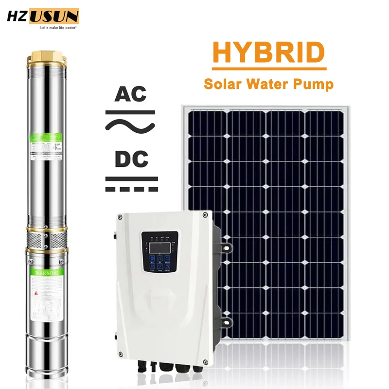 4'' High Volume Solar Panel Electric AC DC Submersible Sprayer Shallow Well Water Pumps 2 Inch Outlet Off Grid Agriculture Pump