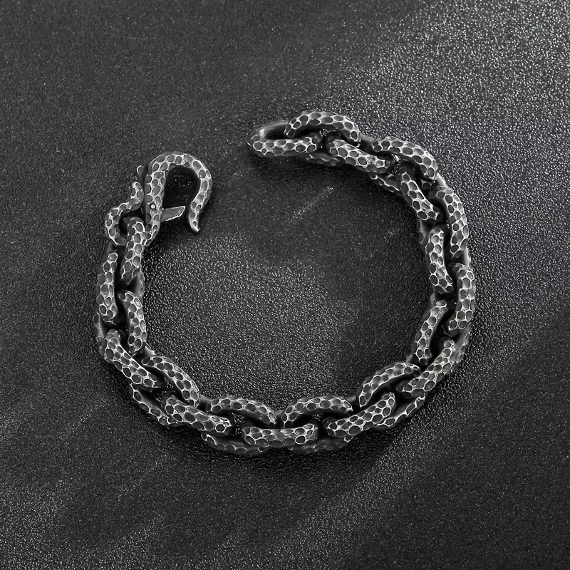 Fongten Men Charm Bracelets Stainless Steel Striking Pattern Rotre Black Color Bracelets Bangle For Men O Link Chain Jewelry