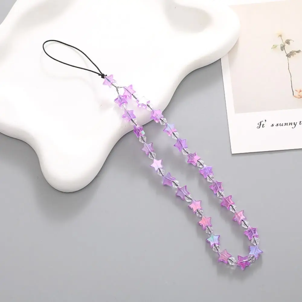 Pendant Star Beaded Phone Chain Anti-Lost Y2K Heart Beaded Phone Strap Colorful Sparkling Mobile Phone Lanyard Chain