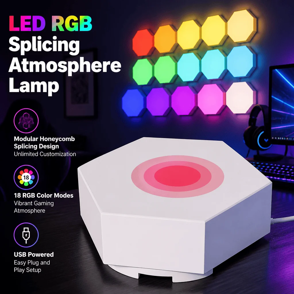 Rgb Atmosphere Light Modular Splicing Honeycomb Wall Lamp Gaming Room Decor Usb 18 Color Modes Creative Led Night Light