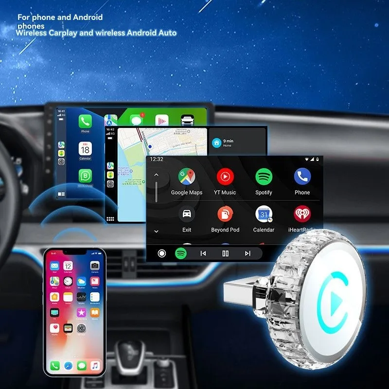 

Беспроводной адаптер AA60-Carplay и Android Auto 2-в-1, мини-дизайн, беспроводное соединение, автомобильный USB-аксессуар Plug-and-Play
