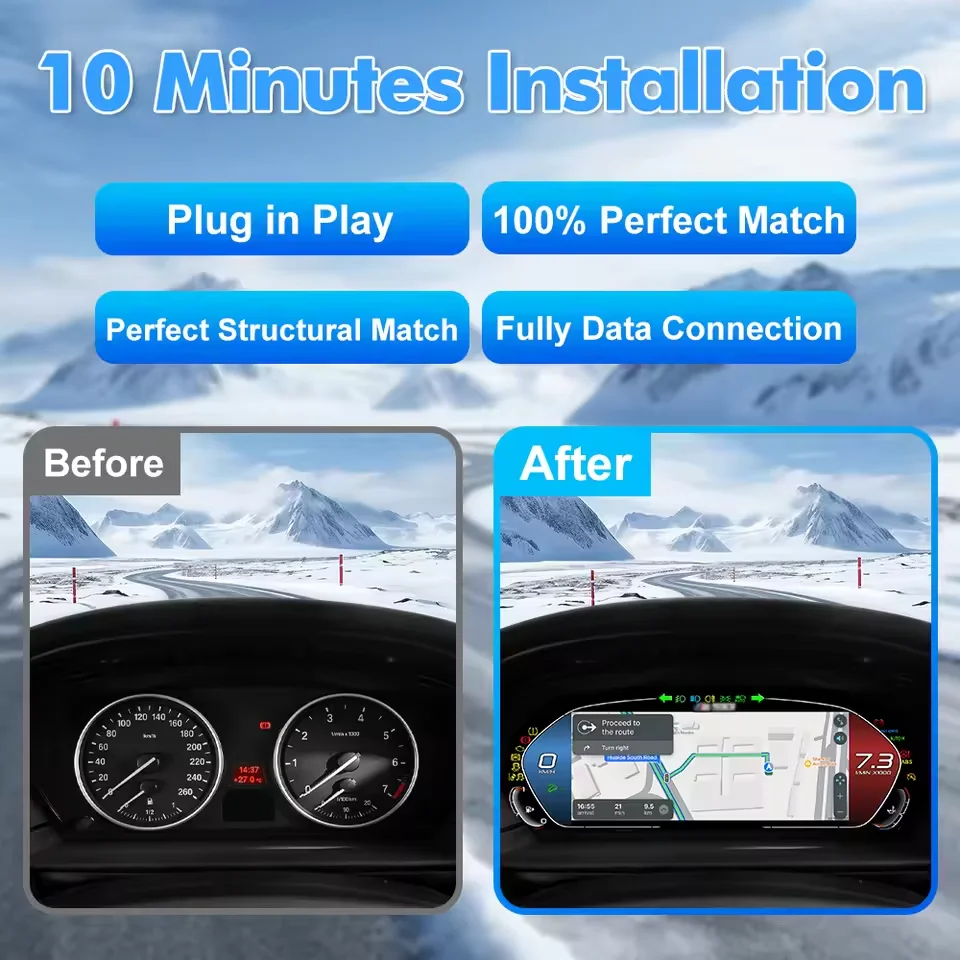 

12.3'' For BMW 5 Series E60 E61 E63 E64 Digital Cluster Dashboard Speedometer Lcd Panel Snelheidsmeter Virtuele Cockpit Carplay