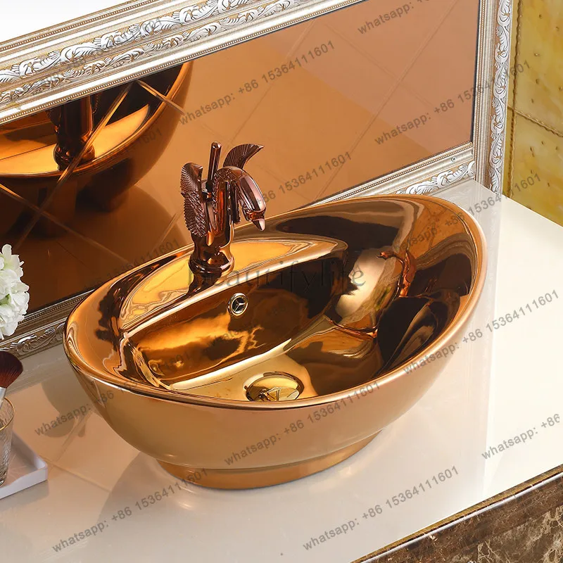 

Rose gold ceramic art basin European bathroom modern retro sink