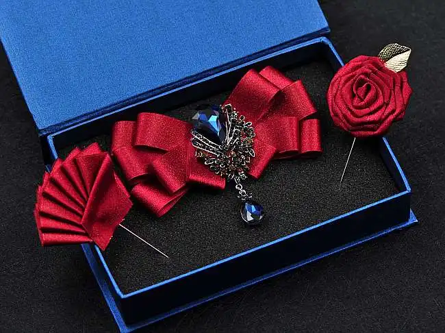 

Bow Ties for Men's British Korean Fashion Business Suit Dress Shirt Handmade Ribbon Rhinestone Wedding Accessories Collar Flower