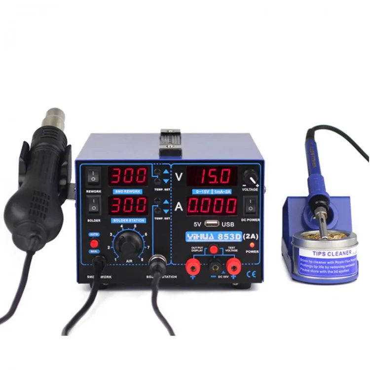 YIHUA-853D USB 2A 3-In-1 Hot Air Gu n Soldering Station 15V 2A Repair Power Supply SMD Rework Station