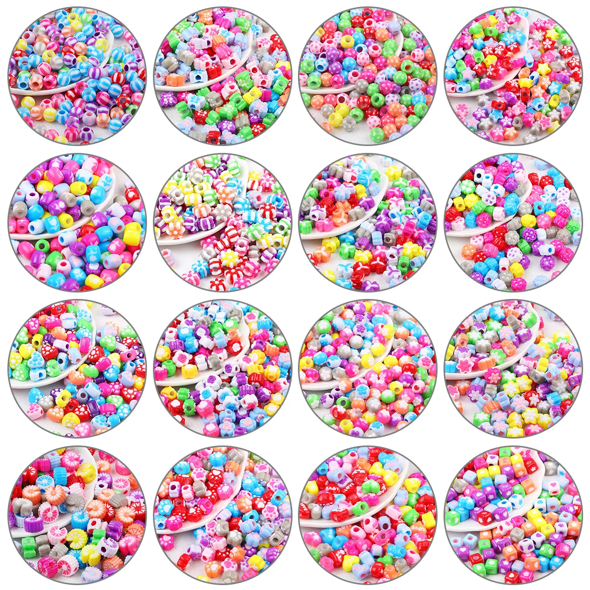 30pcs Mixed Color Large Hole Acrylic Loose Beads Multiple Shapes Beads For Jewelry Making DIY Bracelets Necklace Accessories