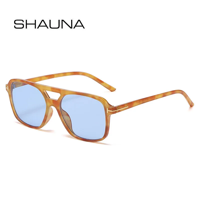 

SHAUNA Fashion Double Bridges Square Women Sunglasses Retro Brand Designer Clear Ocean Lens Eyewear Shades UV400 Men Sun Glasses