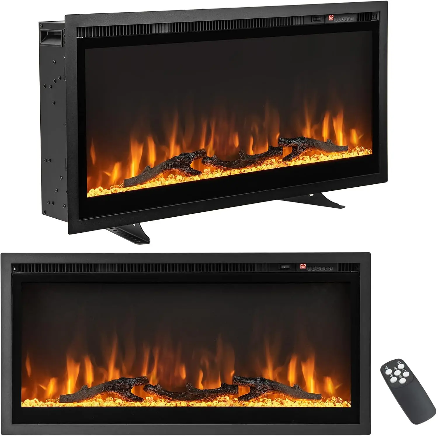 36 Inches Electric Fireplace in-Wall Recessed Wall Mounted and Freestanding 750W/1500W Linear Fireplace Heater (36 Inches)