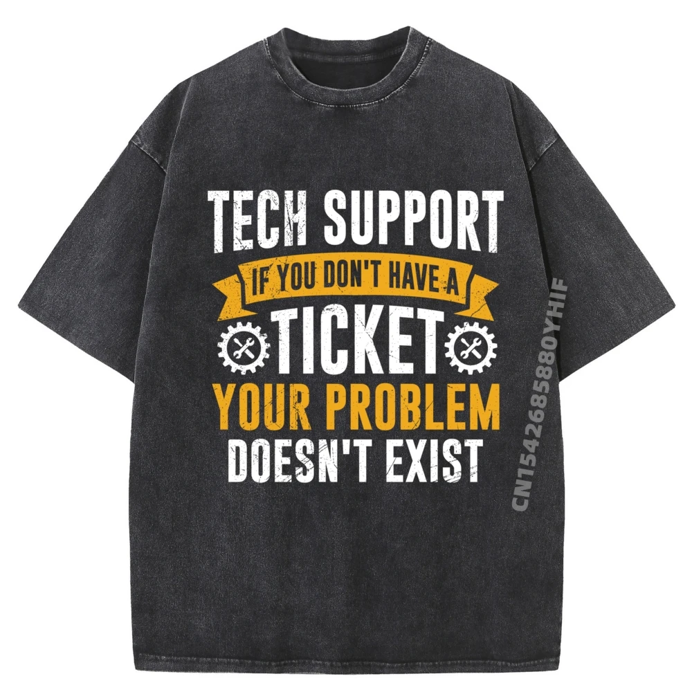 

Funny Tech Support Computer Engineer Harajuku Classic Washed Short Sleeve T-Shirt Men Printed Tops Vintage Style