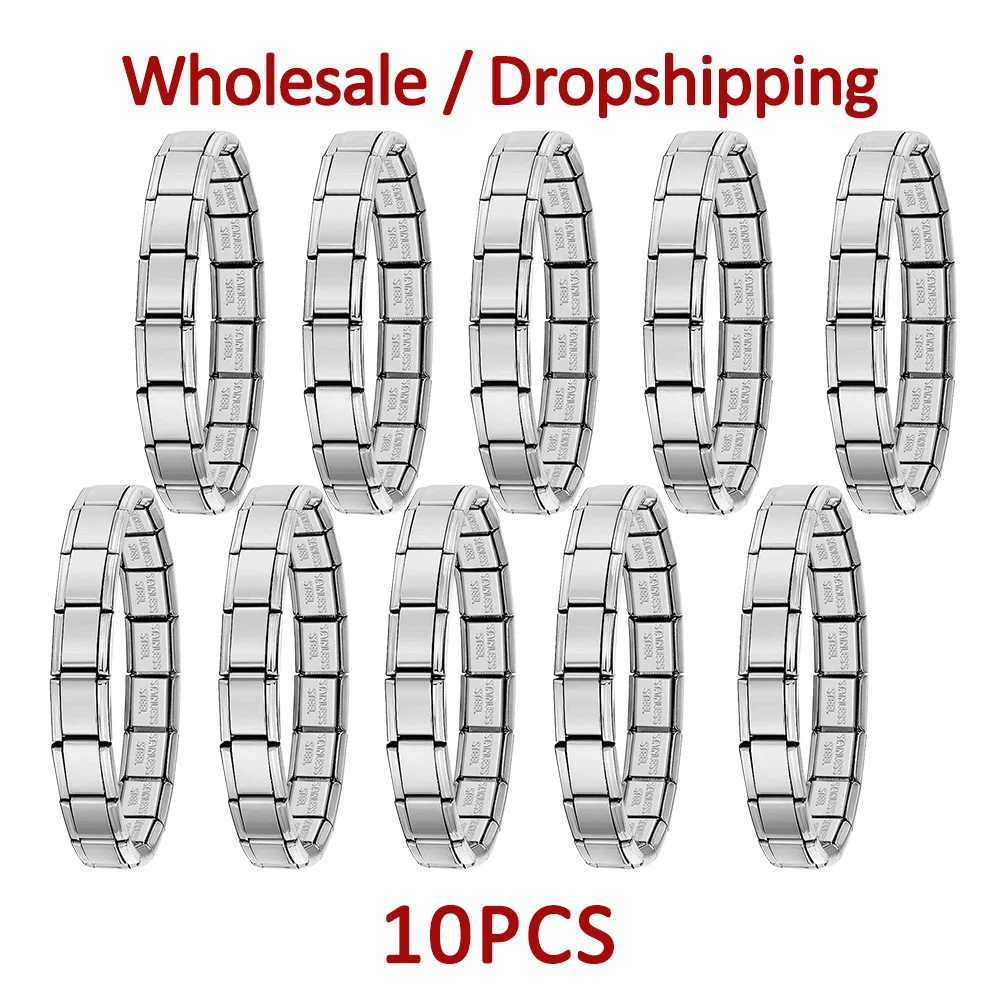 GEMOSA 10pcs Wholesale 9mm Italian Charm Stainless Steel Colorful Basic Bracelet for Woman Men Dropshipping DIY Making Gift
