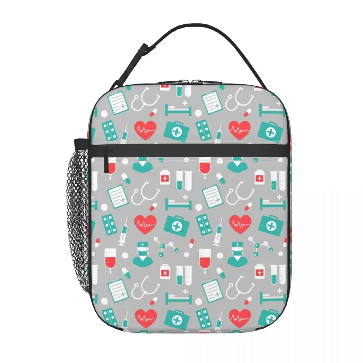 Nurse Medical Pattern Insulated Lunch Bag for Work School Health Care Nursing Portable Thermal Cooler Lunch Box Women Kids