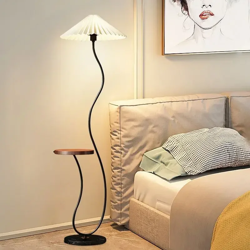 Pleated Integrated Shelf LED Sofa Coffee Table Bedroom Bedside Atmosphere Floor Lamp