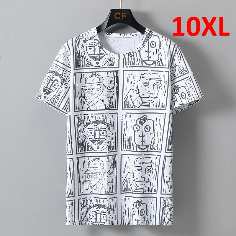 

Big Size 10XL T Shirts 2024 Summer Tshirts Men Fashion Casual Tops Tees Cartoon Graffiti Short Sleeve T-shirt Male