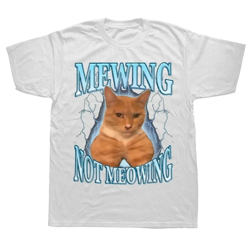 2026 Summer Female 90s Funny Mewing Not Meowing Cat T Shirt Cute Cats Funny Graphic T-shirts Soft O-neck Tee Tops Women Clothes
