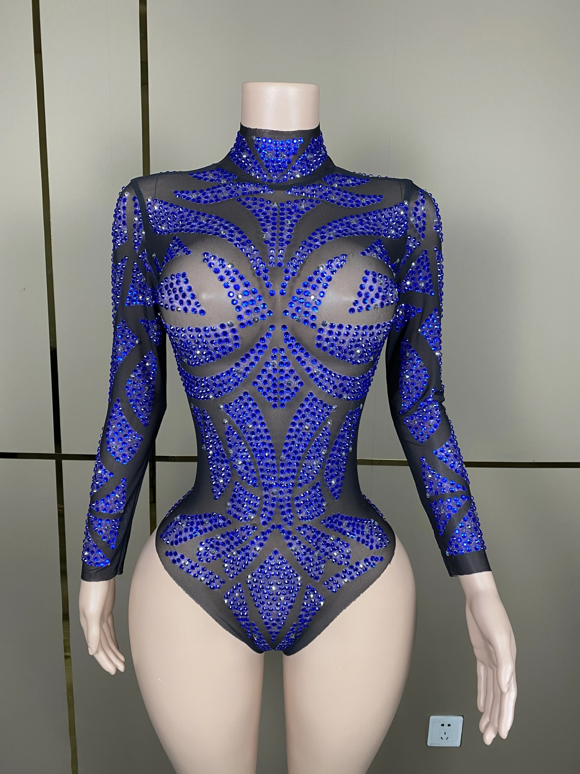 

Sparkly Crvstals Leotard Sexy SeeThroughCrystal Bodvsuit Dance CostumeWomenNightclub Party Birthday Outfit ShowStageWear D027