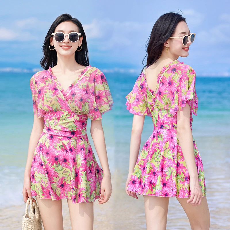 Latest Arrival Swimwear Women One Piece Tunic Ruffle Swimming Suit V Neckline Push Up Swimsuit Swim Skirt Beachwear Plus Size