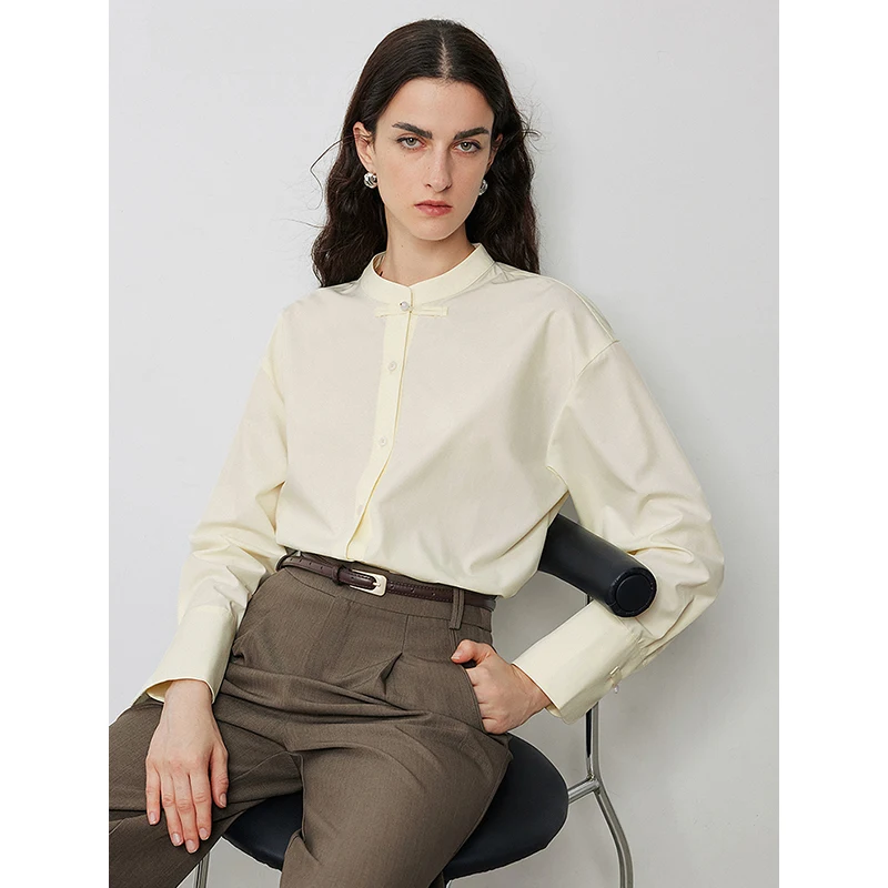 TOYOUTH Women Blouse Shirt 2024 Autumn New Chinese Style Stand Collar Long Sleeve Office Lady Blouse Shirt