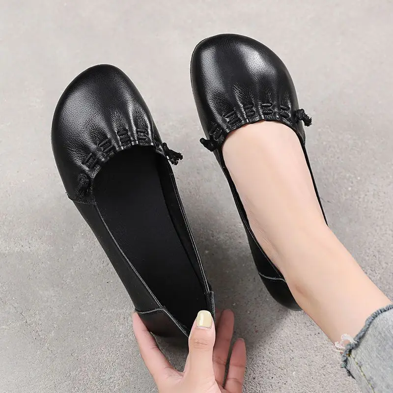 Fashion Women Leather Loafers Soft Sole Female Flat Shoes Comfortable Ladies Ballet Shoes Mom Moccasins Woman's  Flats Footwear