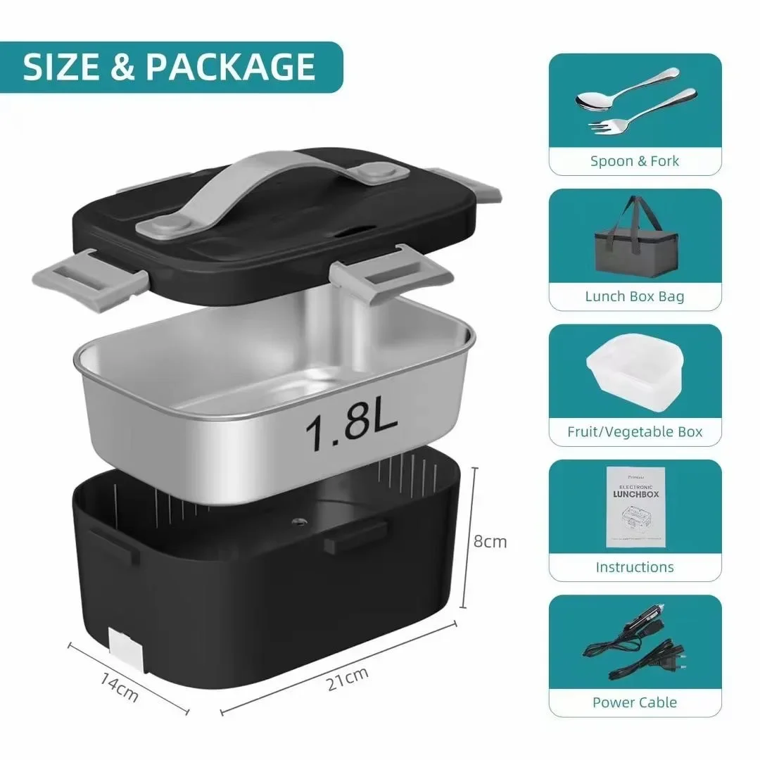 Lancheira elétrica portátil, carro e uso doméstico de dupla utilização, sem água e eletricidade, caixa de arroz quente, caixa bento isolante