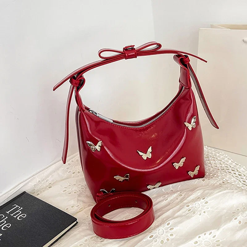 

Модная металлическая сумка-бабочка подмышки, темпераментная красная маленькая сумка, летние женские универсальные сумки через плечо на одно плечо