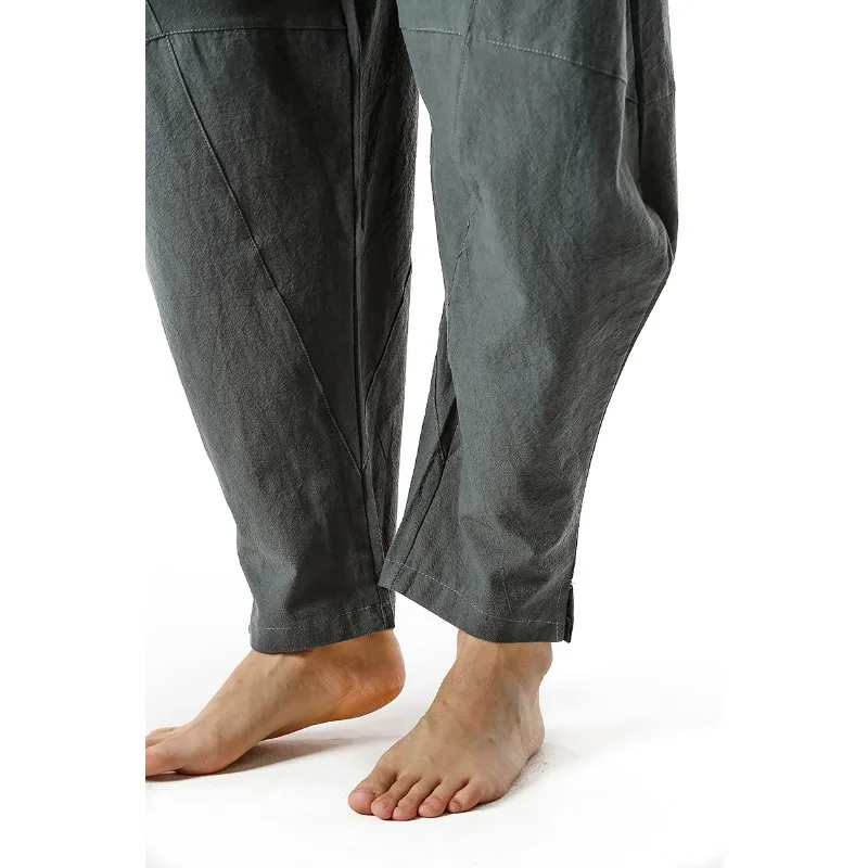 Calça casual solta de linho masculina com elástico na cintura, leve, 4 cores, nova, verão, 2022