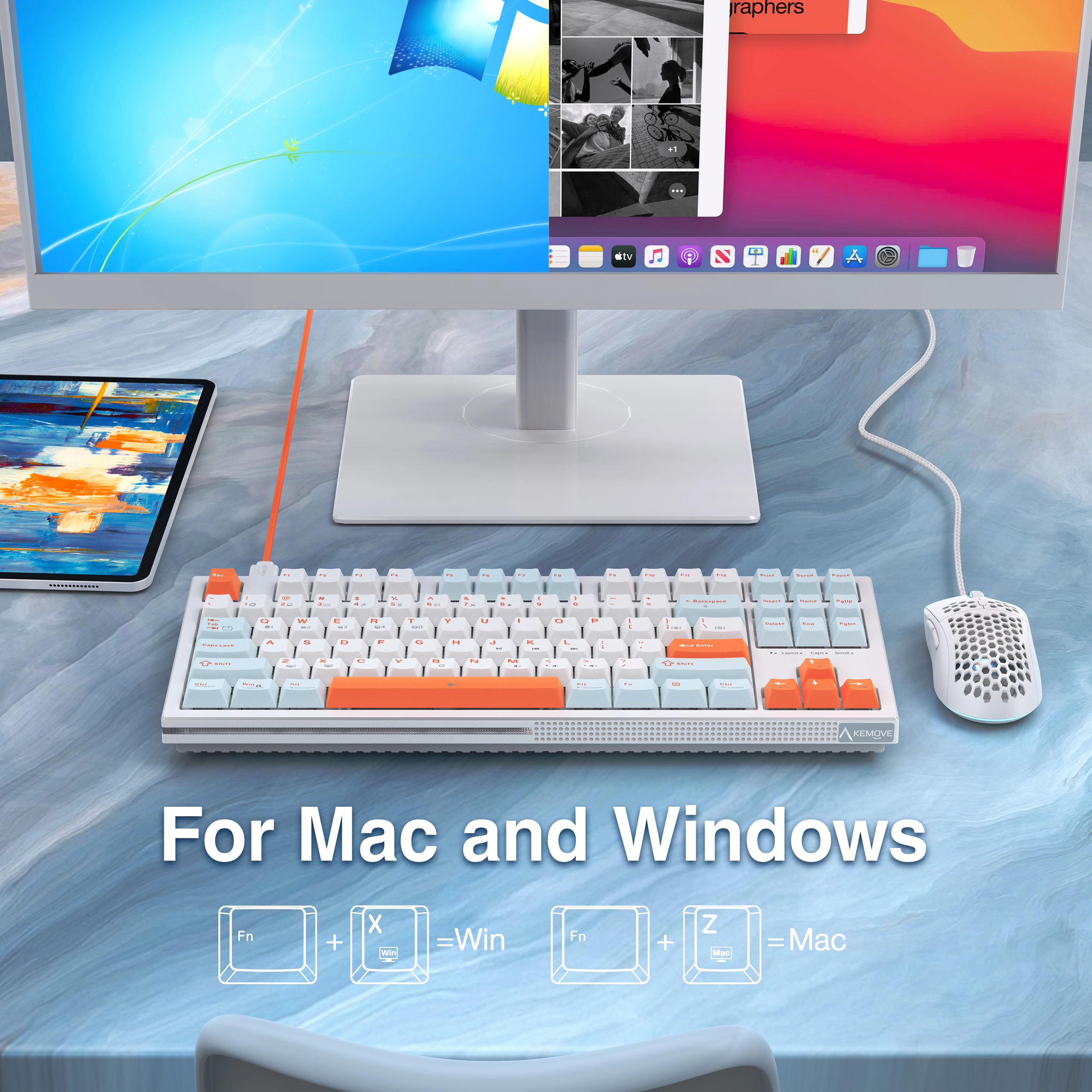 Imagem -02 - Kemove-teclado Mecânico Gaming K87se Tkl Interruptor Vermelho Linear Led Backlit Nkro Chave Programável Cabo Usb-c Destacável