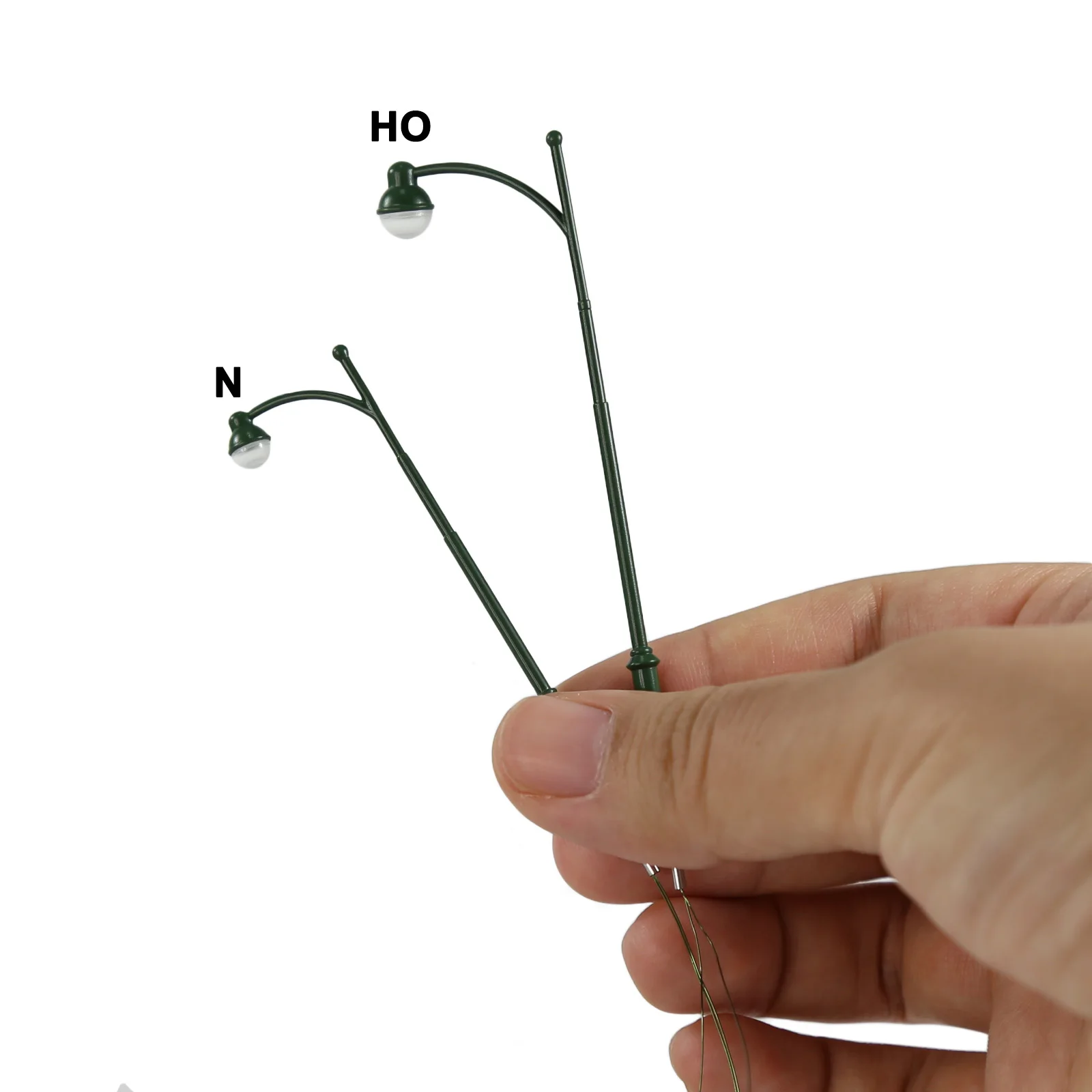 5pcs Evemodel HO N Scale Model Trackside Lights Green Post Long-Neck Model Lamps LD43