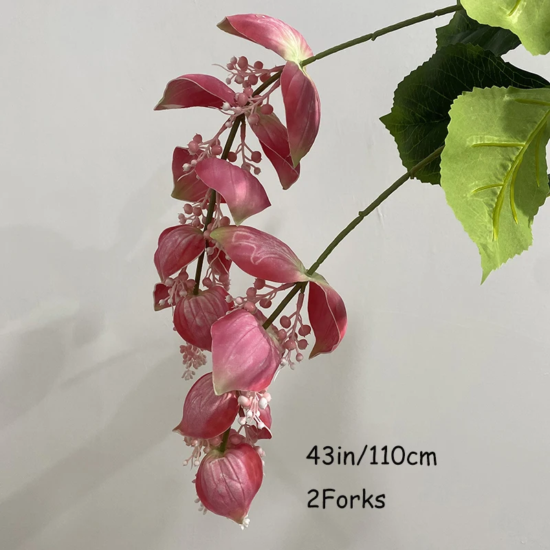 43 Zoll große, rosafarbene chinesische Puppenpflanze, künstliche Blumen, tropische Medinilla Magnifica, künstliche Blumen für Zuhause, Party, Geschäft, Hochzeitsdekoration – Detail 17