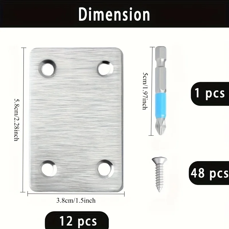 Stainless Steel Mending Plates Kit 2.37x1.5 Inch - Straight Flat Plates with Holes for Furniture Wood Joint Fasteners Mounting B