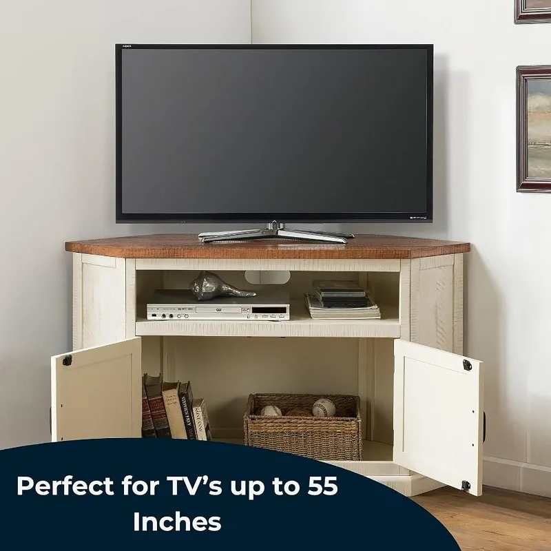 Rustic Solid Wood TV Stand - Antique White and Honey Tobacco Finish