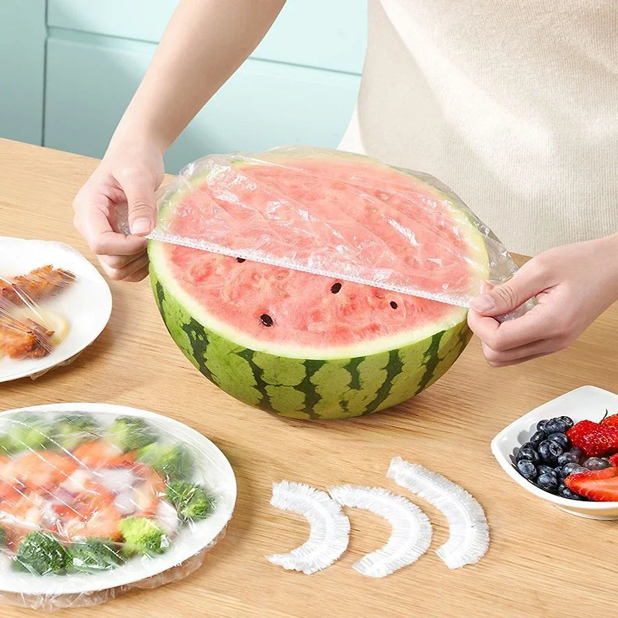 100 Uds cubierta elástica para alimentos envoltura de plástico, accesorios de almacenamiento de cocina cubiertas para platos y cuencos tapa Flim