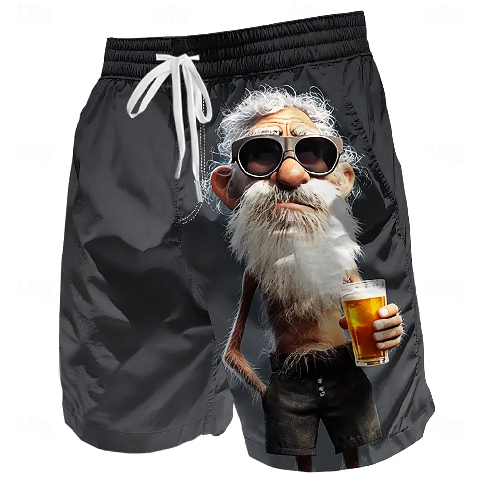 Funny Old Man Print Swim Trunks Casual Personality Party Bathing Suits Outdoor Hawaiian Board Shorts Summer Vacation Beach Pants