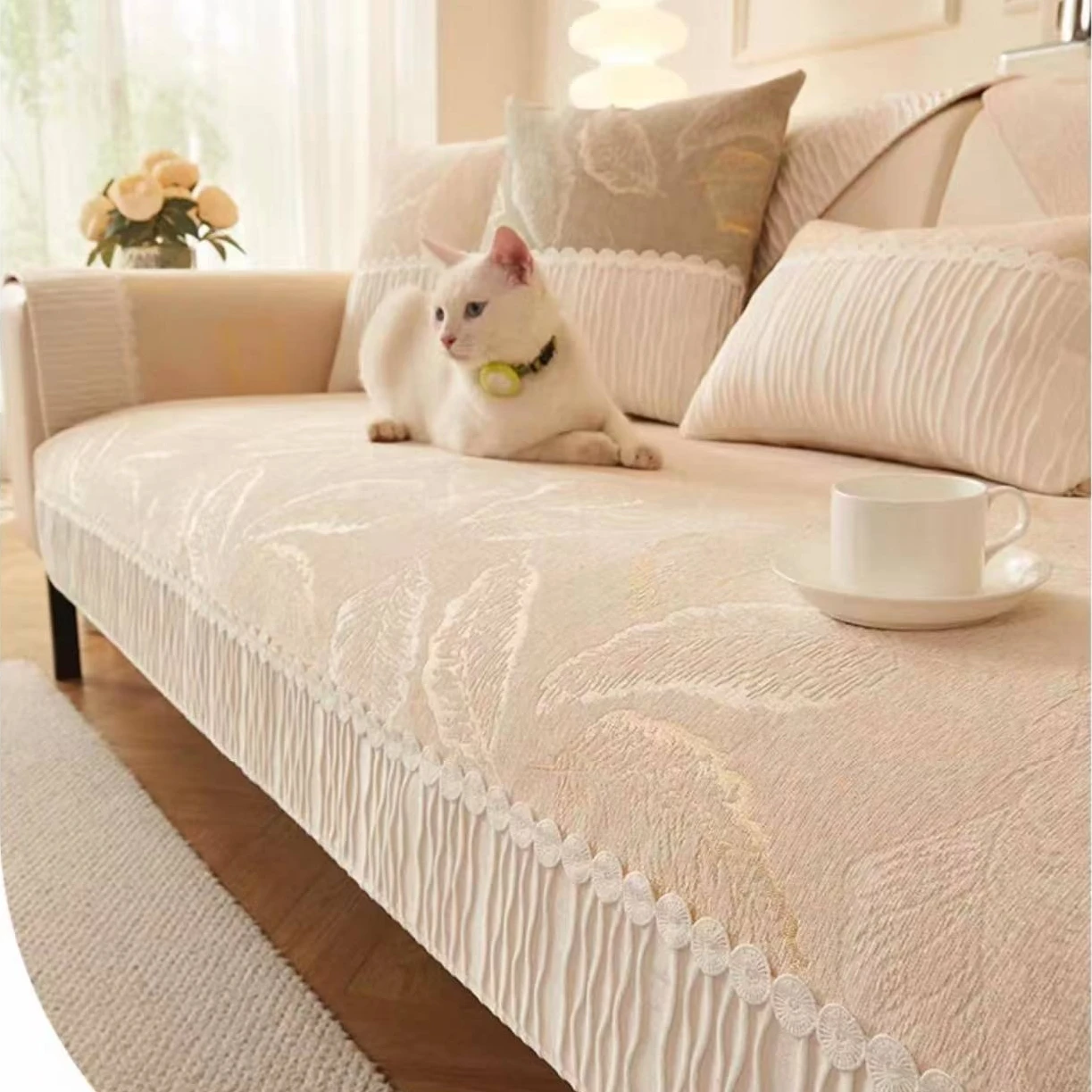 Luxury Shiny Leaves Chenille Sofa Cover for Living Room Pets Kids Sofa Towel Mat Non-slip Couch Cushion Slipcover All Seasons