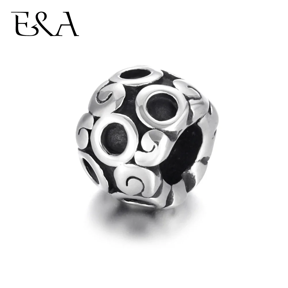 Stainless Steel Beads Blacken 5mm Hole Metal European Bead Charms Bracelet Making Supplies Handmade DIY Jewelry Findings