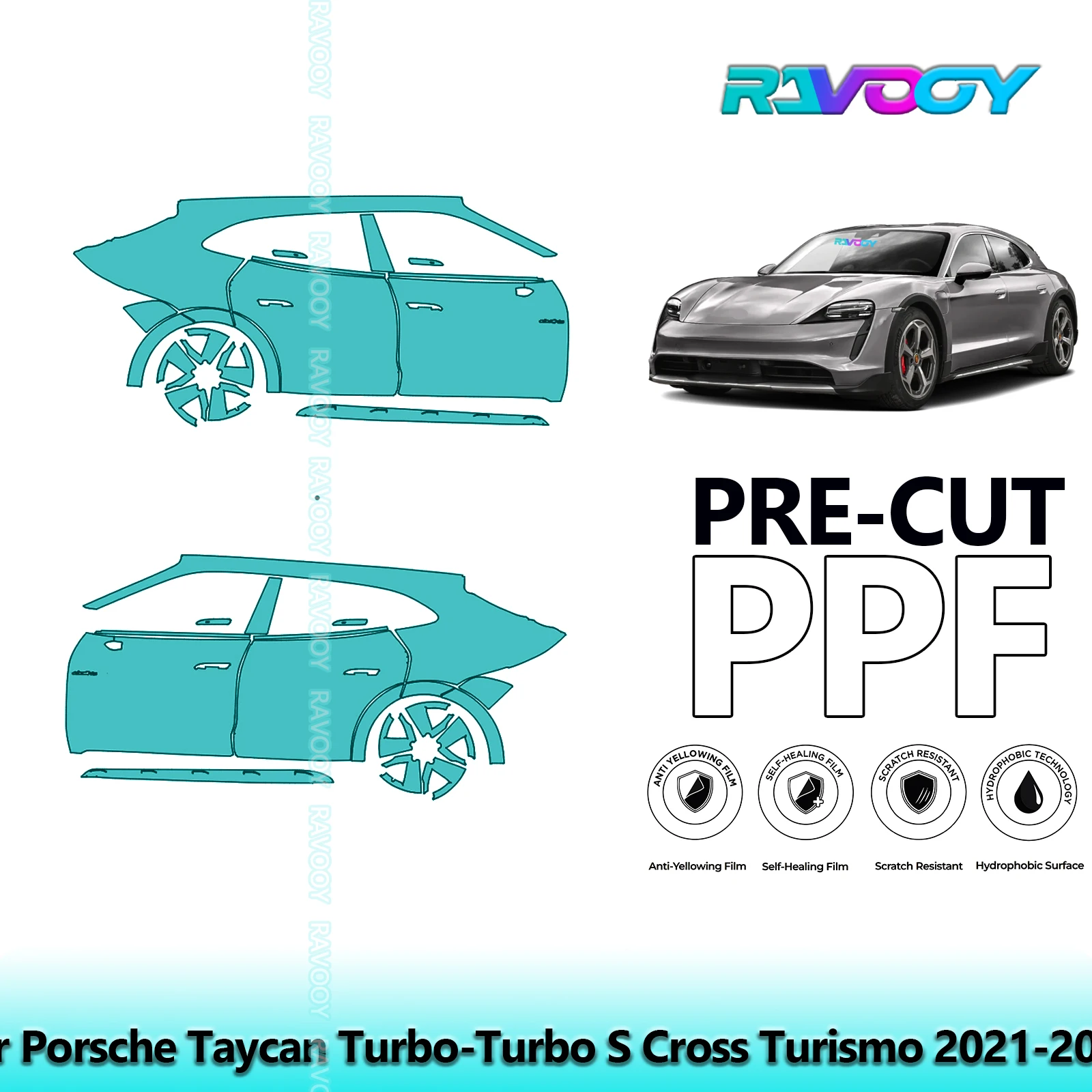 

For Porsche Taycan Turbo-Turbo S Cross Turismo 2021-2023 8.5mil Pre-Cut PPF Door & A/B Pillar Kit TPU Paint Protection Film Set