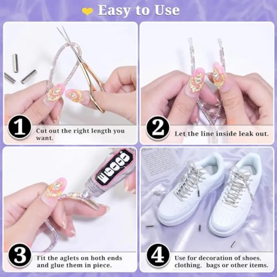 Rhinestone Shoe laces, 10.94 Yards 3.5mm Diameter Cuttable DIY Bling String with 20 Metal Aglets for Decor