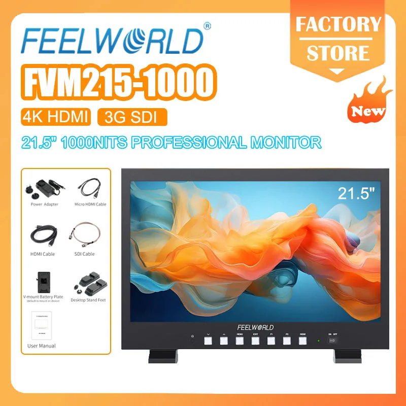 

FEELWORLD FVM215-1000 21.5-inch High Brightness 1000nit Professional Production Broadcast Monitor Full HD IPS 4K60Hz HDMI 3G-SDI