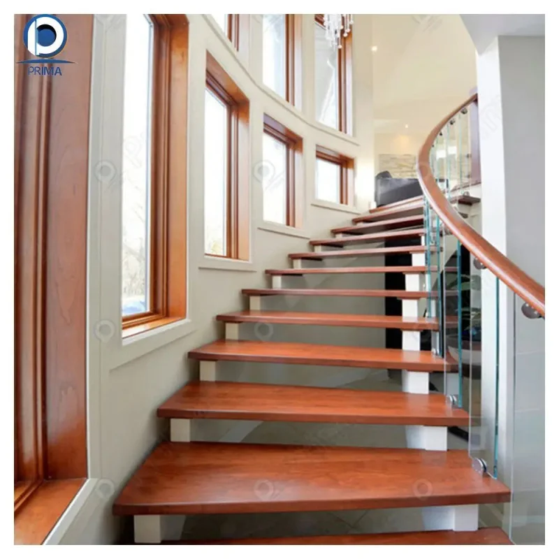 custom.Prima  Custom Wooden Curved Staircase Factory Direct European American Popular Solid Wood Handrail Staircase
