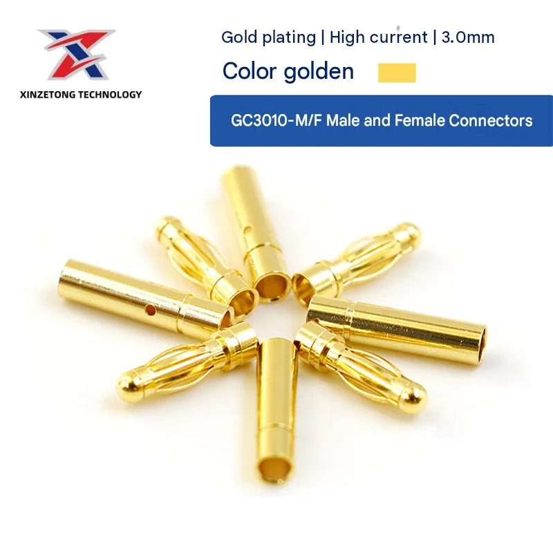 Amass GC3010-M/F Genuine 3.0mm Gold-Plated Pure Copper Banana Plug (Motor/ESC Connector) for RC Models
