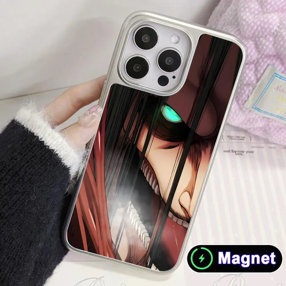 

AOT Eren Yeager Silver Plating Magsafe Mobile Phone Case for iPhone 17 16 15 14 13 12 11 Air Pro Max Plus Colorful Cover