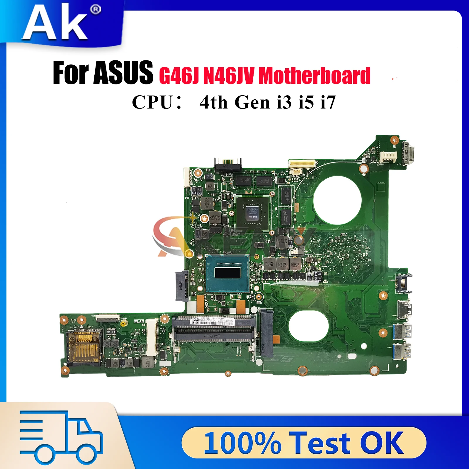 

N46JV Laptop Motherboard For ASUS N46J N46JV G46J Notebook Mainboard With i3 i5 i7 CPU 100% tests OK fast shipping High quality