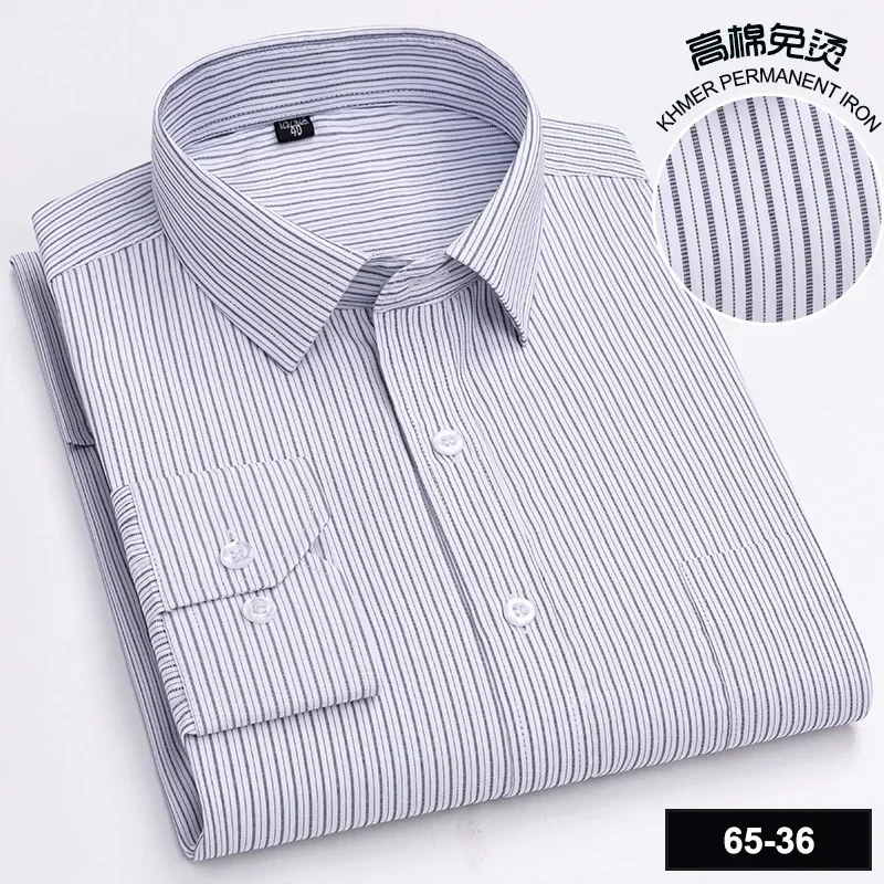 Men's Formal Shirt Long-Sleeved Striped Solid Color Anti-Wrinkle Easy Care Business Office Fashion Professional Workwear Formal