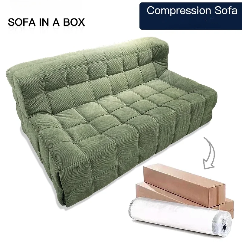 

Compressed Roll-wrapped Fabric Sofa, Removable and Washable Corduroy Straight L-shaped Living Room Sofa, High-resilience Sponge