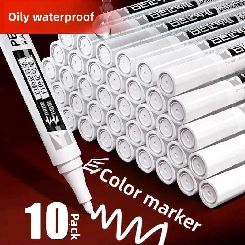 10 Pcs Acrylic Paint White Marker White Paint Pen for Rock Painting Stone Ceramic Glass Wood Tire Fabric Metal Canvas
