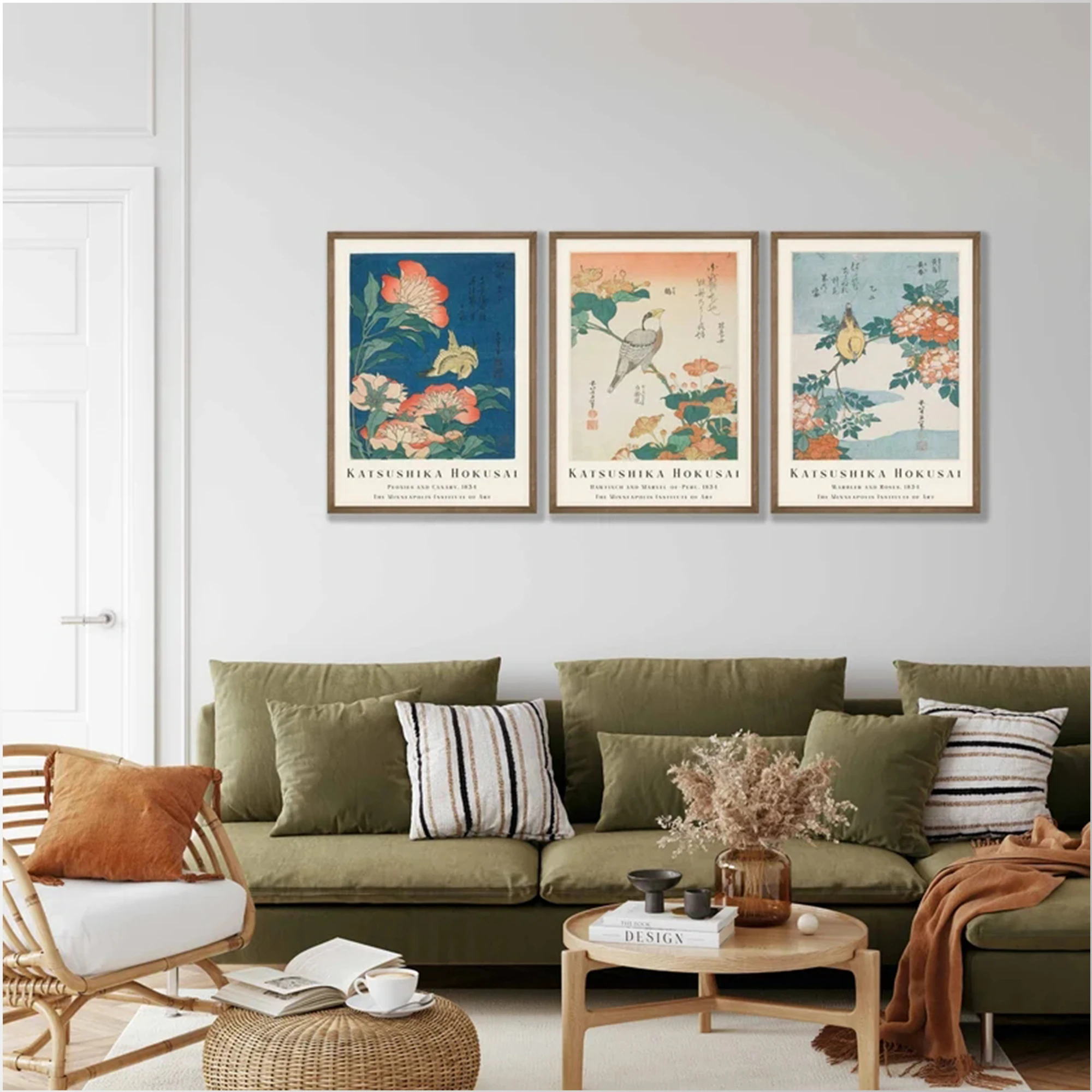3枚組 レトロな日本の花鳥画 ウォールアート プリント キャ - Home Decor Japanese のレビューと価格