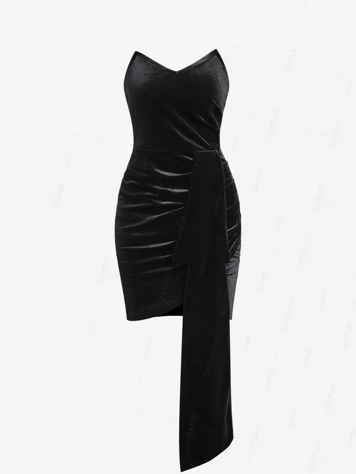 

ZAFUL Women's Elegant Sexy Color Velvet Night Out Ruffles Flounces Strapless Train Draped Ruched Design Slinky Mini Tube Dress